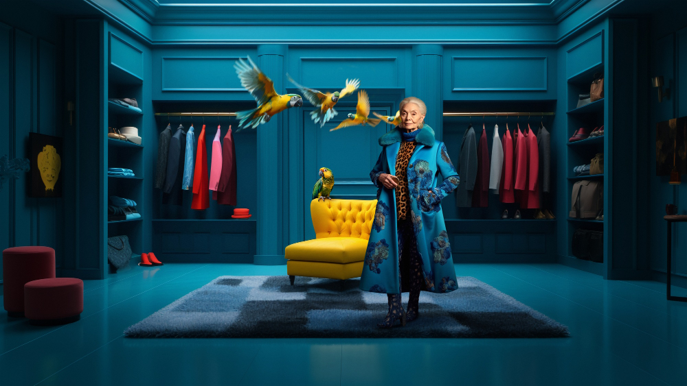 Featured image for ecommerce fashion retailer case study where it is showing elderly woman with all the clothing around here while she is standing beside yellow sofa.