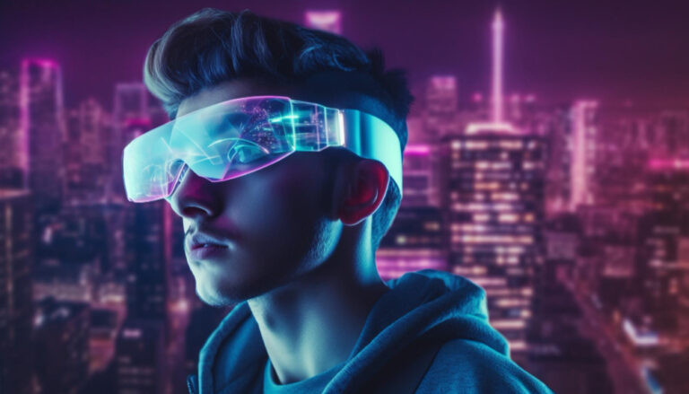 Metaverse image showing boy holding VA glasses