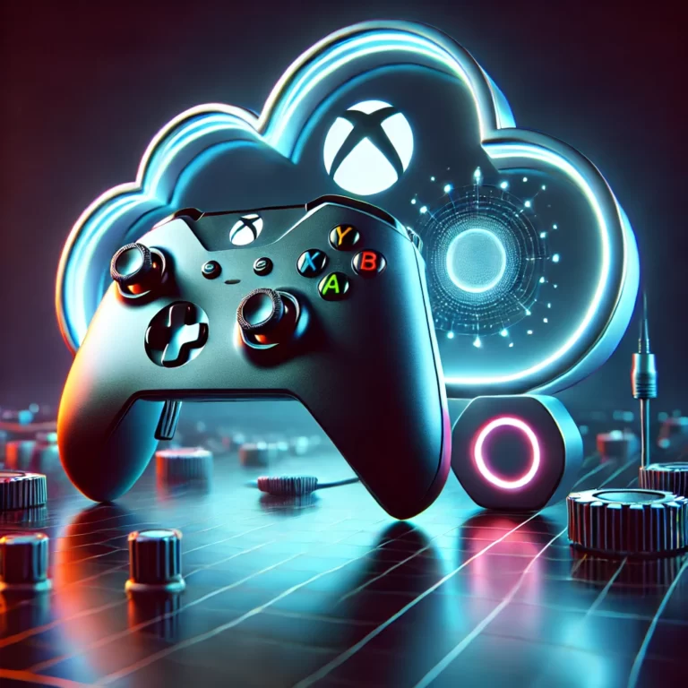 Xbox controller with glowing cloud icons, representing Xbox Cloud Gaming.