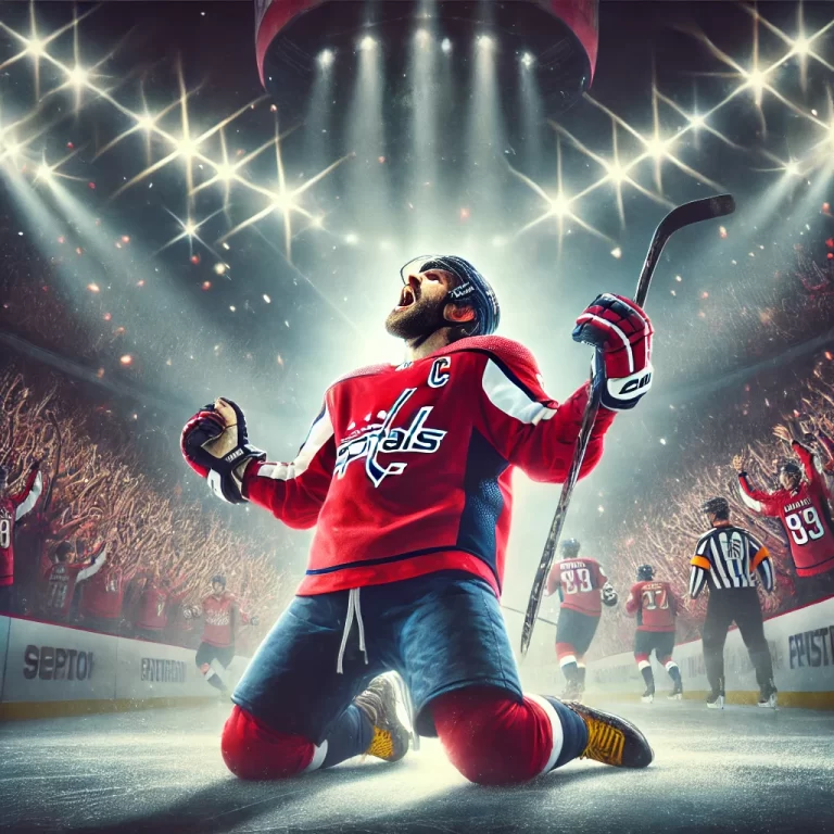 Alex Ovechkin celebrating a goal for the Washington Capitals.