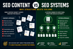 SEO systems diagram showing connected content structure and internal linking for affiliate websites
